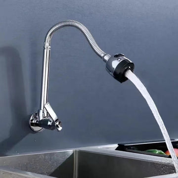 Modern Wall-Mounted Kitchen Faucet with Single Lever Function and Pull Down Feature in Silver and Black Stainless steel vertical vegetable basin sink faucet water saving single cold rotating telescopic 360 degrees pusit  faucet lavabo  faucet