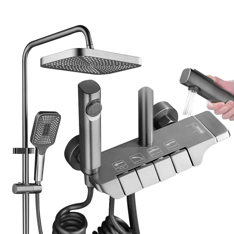 TORCH SUS304 With Faucet 4 in1 Gun-Grey black Hot and Cold Shower Set Bidet Sprayer bathroom shower Piano Keys Shower Set  Bathroom Constant Temperature Pressurized Shower Nozzle bathroomshowerset showerset