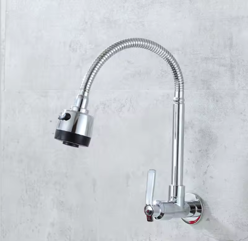 Modern Wall-Mounted Kitchen Faucet with Single Lever Function and Pull Down Feature in Silver and Black Stainless steel vertical vegetable basin sink faucet water saving single cold rotating telescopic 360 degrees pusit  faucet lavabo  faucet