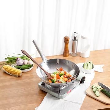 CALYPSO Large Volume Stainless Steel Frying Pan with Long Handle for Cooking - Professional Kitchenware Cookware - Pots