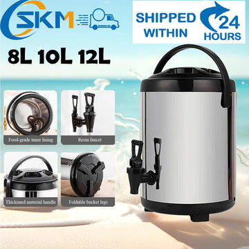 Stainless steel metal thickened commercial-grade milk tea bucket beverage hot and cold insulation Jug With Faucet 8L/10L/12L drinkware kettle water bottle portable Stainless steel water jug thermos bottle tumbler cup Insulated Jugs Flasks Bottled Mug